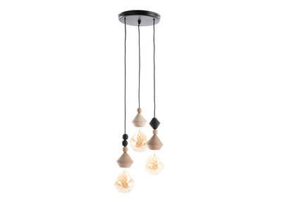 Lámpara de techo con 3 bombillas con cuentas de madera maciza AKOYA 